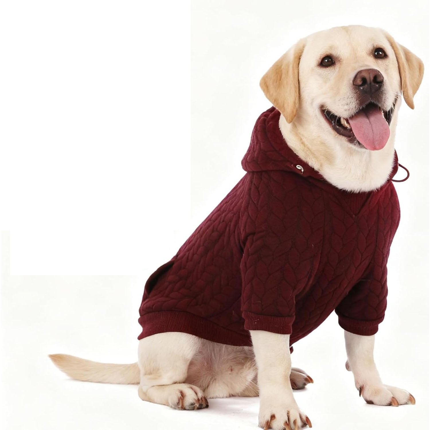 Textured Cable Knit Basic Dog Hoodie – Sweater with Leash Hole and Pocket