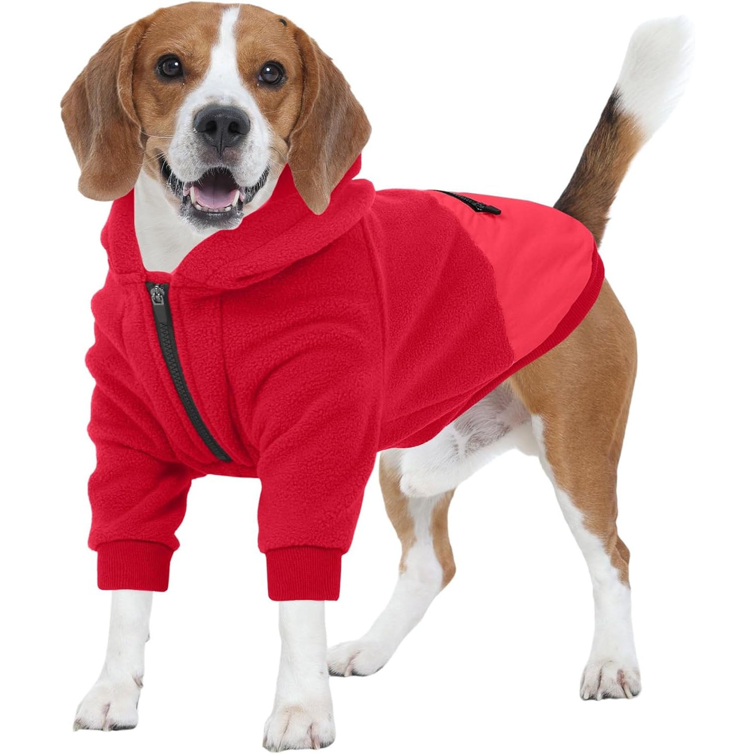 Fleece Dog Hoodie for Large Dogs – Long Sleeves Adjustable Zip Collar Warm Jacket