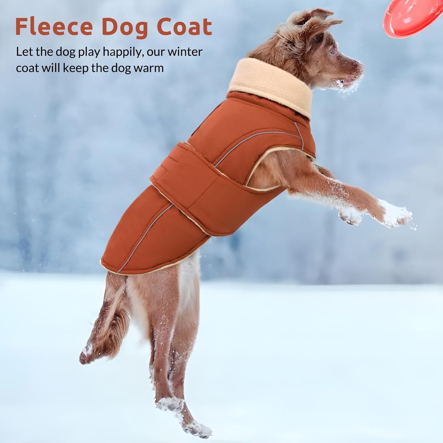Waterproof Dog Jacket – Reflective Fleece Vest with Turtleneck & Button Closure