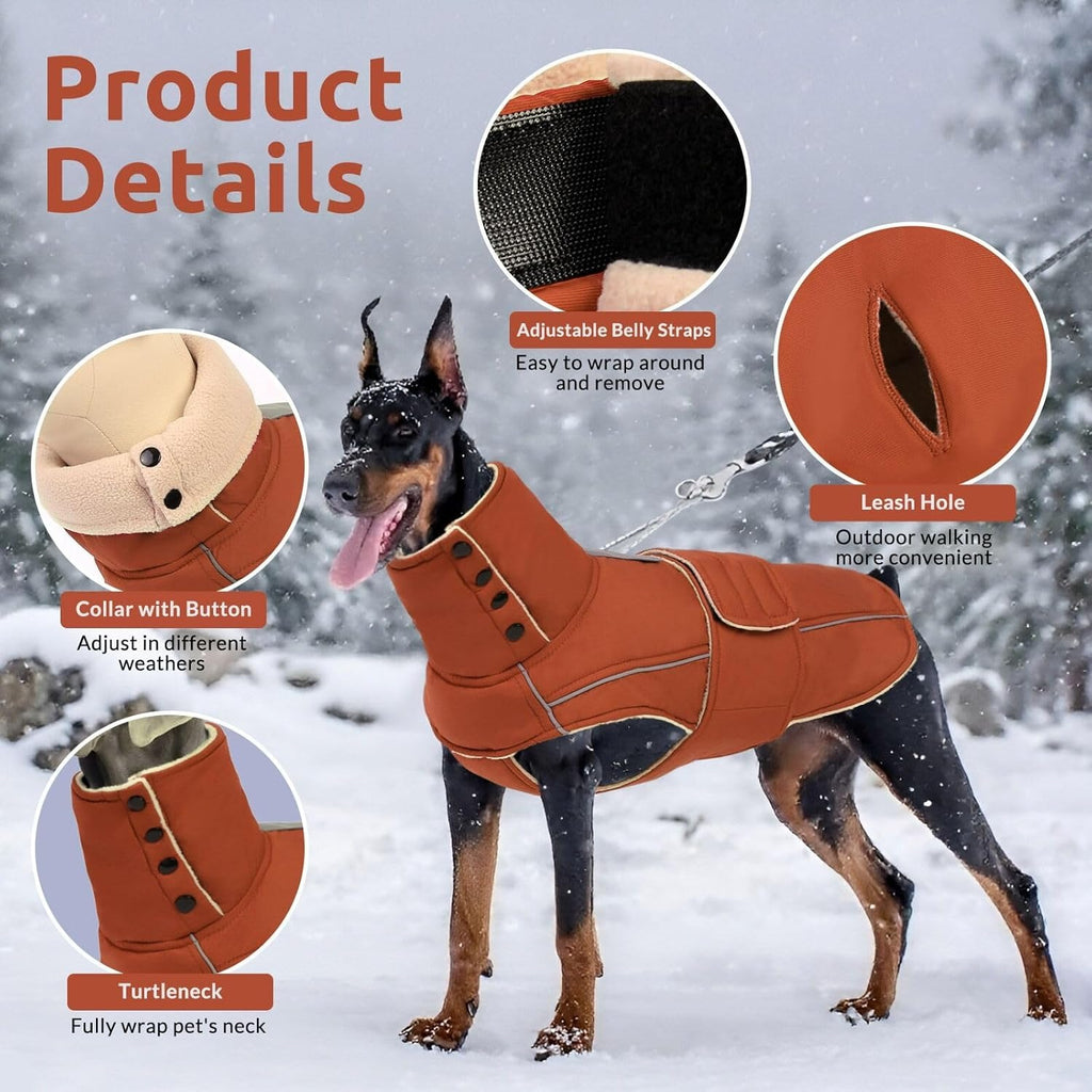 Waterproof Dog Jacket – Reflective Fleece Vest with Turtleneck & Button Closure