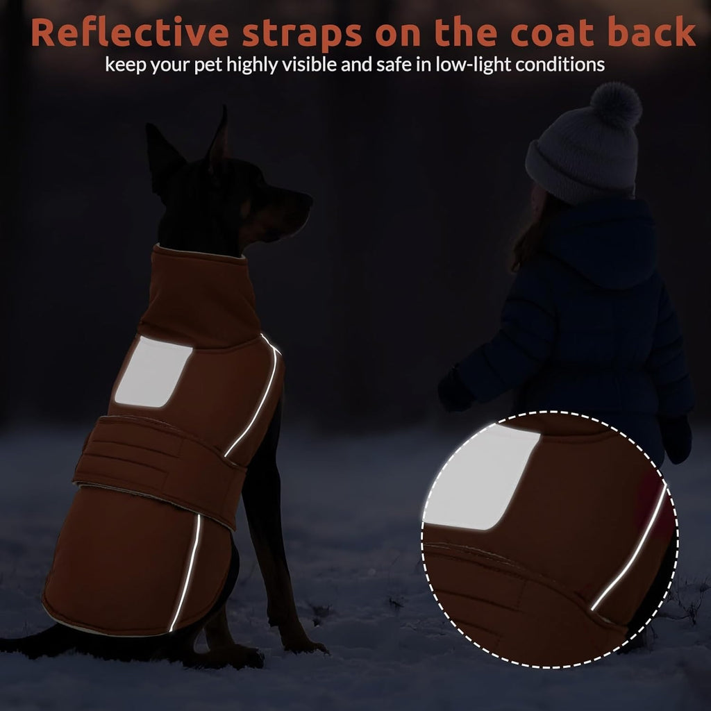 Waterproof Dog Jacket – Reflective Fleece Vest with Turtleneck & Button Closure